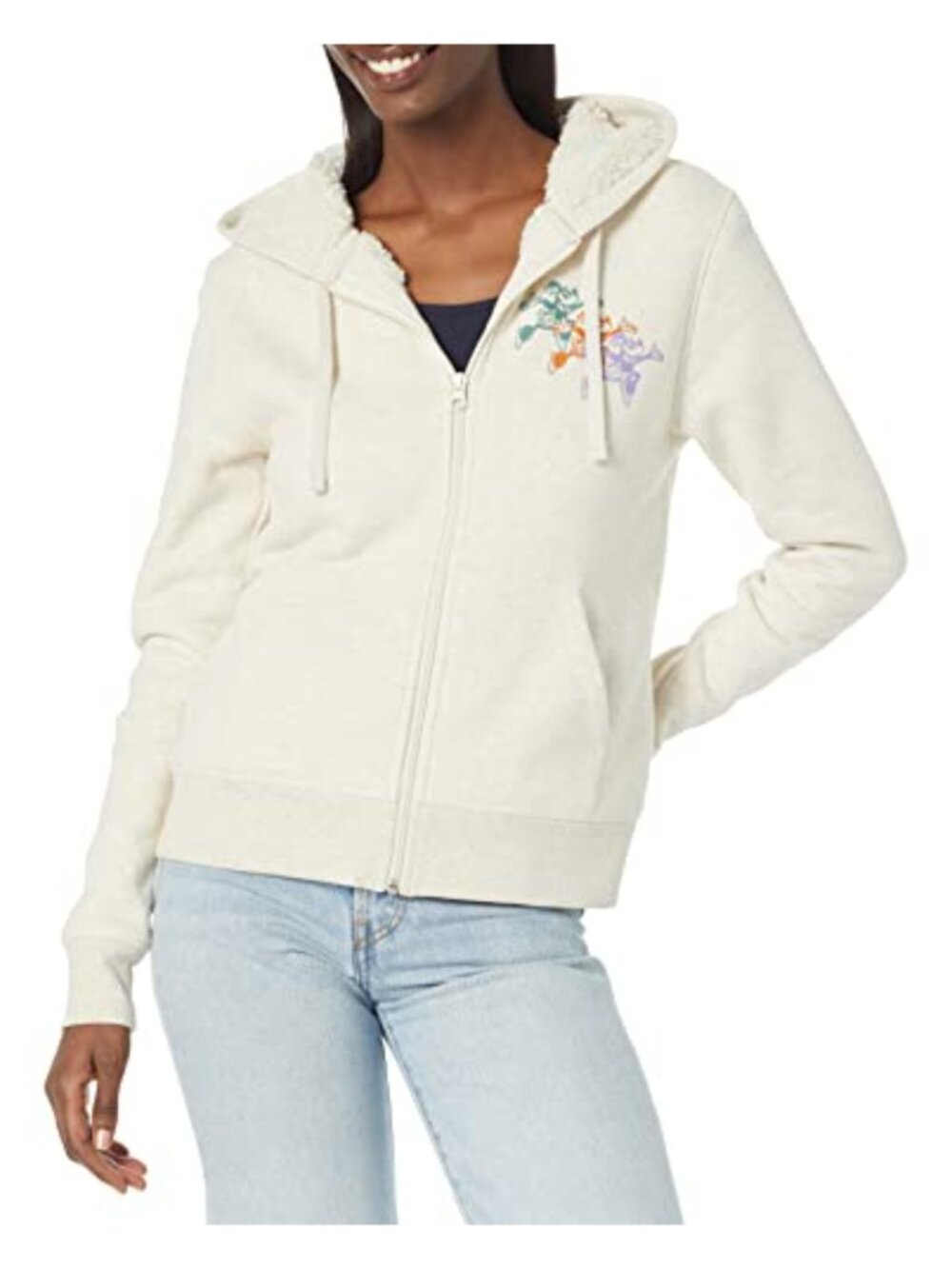 Sherpa Lined Fleece Full Zip Hoodie Regular Fit Drawstring Hood
